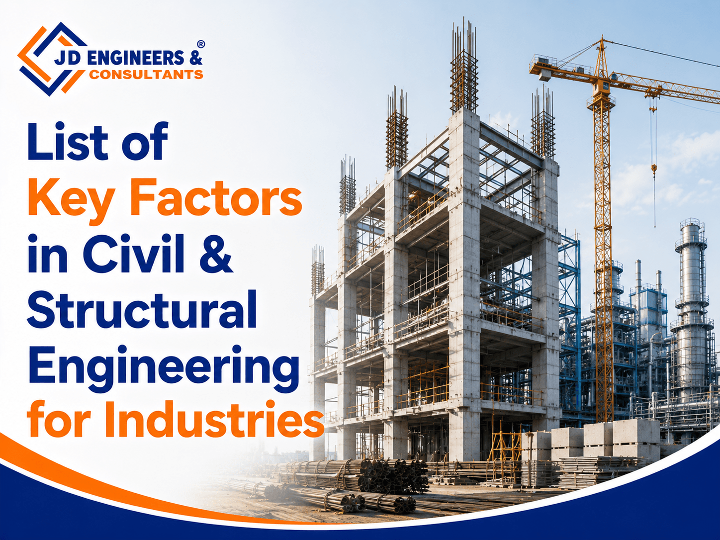 List of key factors in civil & structural engineering for industrial buildings, factories, manufacturing plants, and infrastructure projects.